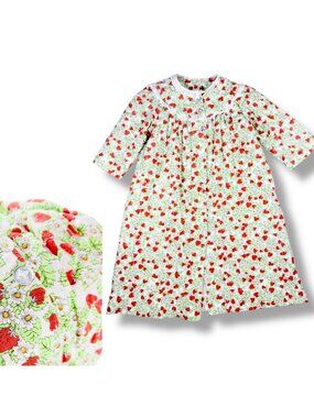 Vintage Girls Novelty Strawberry Fruit Print Quilted Dressing Gown Robe 6 - 8